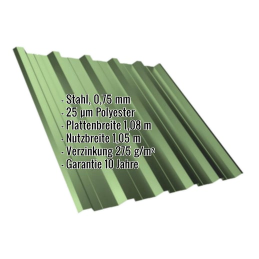 Trapezblech T35DR | Dach | Stahl 0,75 mm | 25 µm Polyester | 6011 - Resedagrün #2