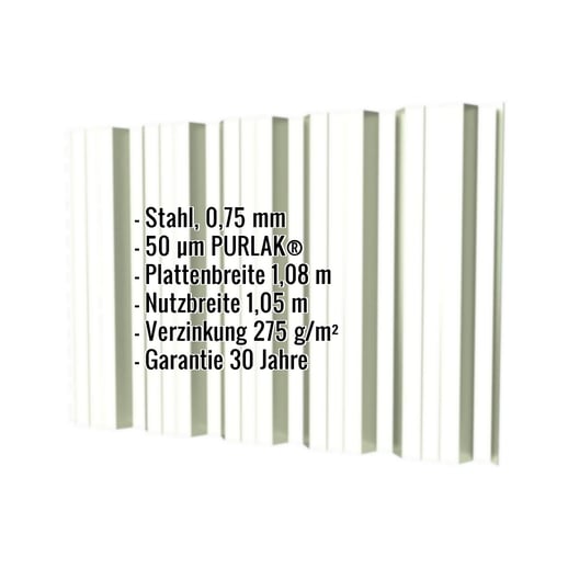 Trapezblech T35DR | Wand | Stahl 0,75 mm | 50 µm PURLAK® | 9002 - Grauweiß #2