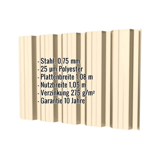 Trapezblech T35DR | Wand | Stahl 0,75 mm | 25 µm Polyester | 1015 - Hellelfenbein #2
