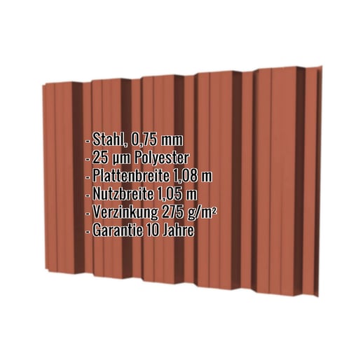 Trapezblech T35DR | Wand | Stahl 0,75 mm | 25 µm Polyester | 8004 - Kupferbraun #2