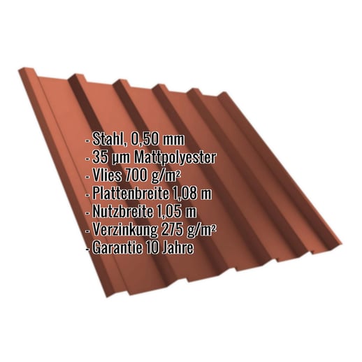 Trapezblech T35M | Dach | Anti-Tropf 700 g/m² | Stahl 0,50 mm | 35 µm Mattpolyester | 750 - Ziegelrot #2