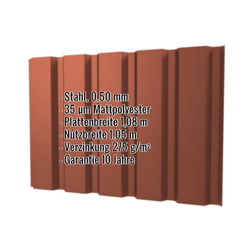 Trapezblech T35M | Wand | Stahl 0,50 mm | 35 µm Mattpolyester | 750 - Ziegelrot #2