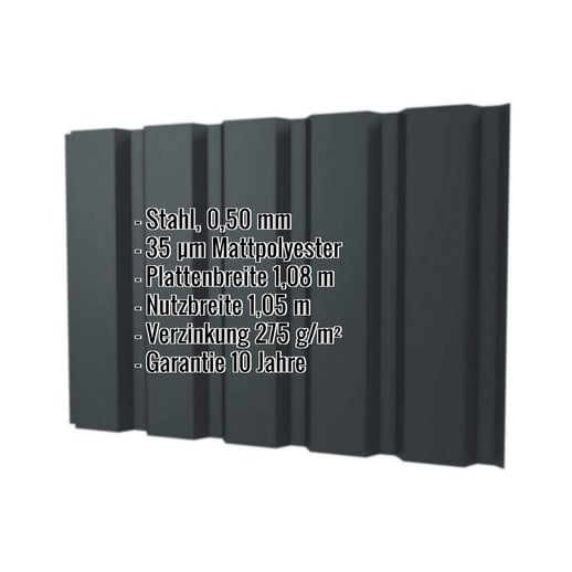 Trapezblech T35M | Wand | Stahl 0,50 mm | 35 µm Mattpolyester | 7016 - Anthrazitgrau #2