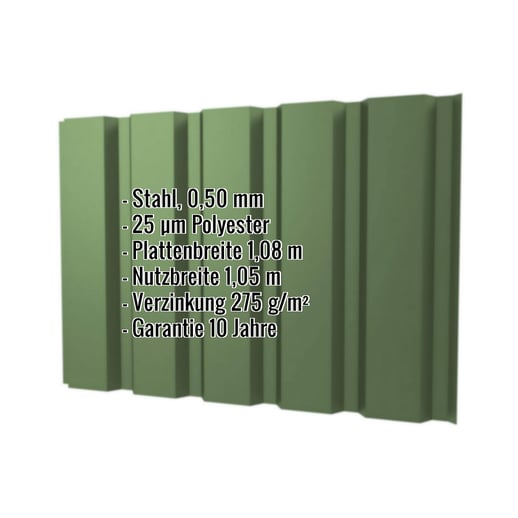 Trapezblech T35M | Wand | Stahl 0,50 mm | 25 µm Polyester | 6011 - Resedagrün #2