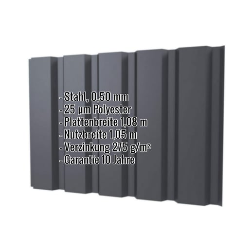 Trapezblech T35M | Wand | Stahl 0,50 mm | 25 µm Polyester | 7024 - Graphitgrau #2