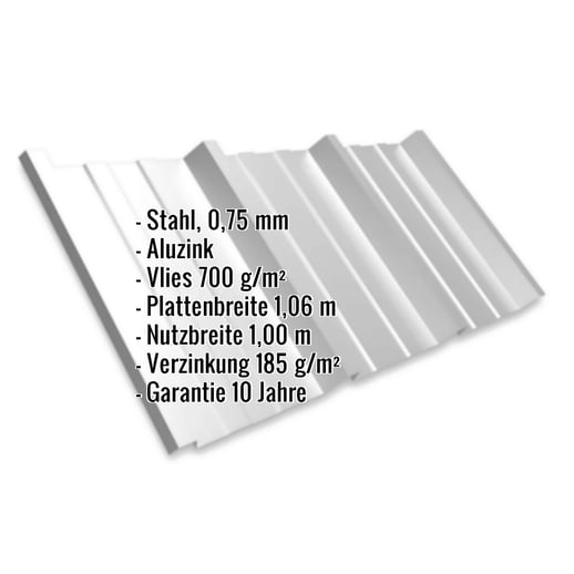 Trapezblech T45/333M | Dach | Anti-Tropf 700 g/m² | Stahl 0,75 mm | Aluzink | Silbergrau #2