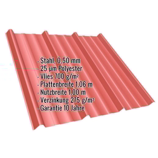 Trapezblech T45/333M | Dach | Anti-Tropf 700 g/m² | Stahl 0,50 mm | 25 µm Polyester | 3016 - Korallenrot #2