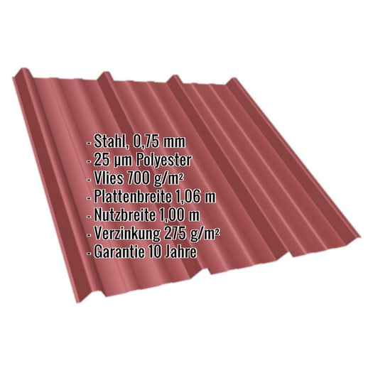 Trapezblech T45/333M | Dach | Anti-Tropf 700 g/m² | Stahl 0,75 mm | 25 µm Polyester | 028 - Kirschrot #2