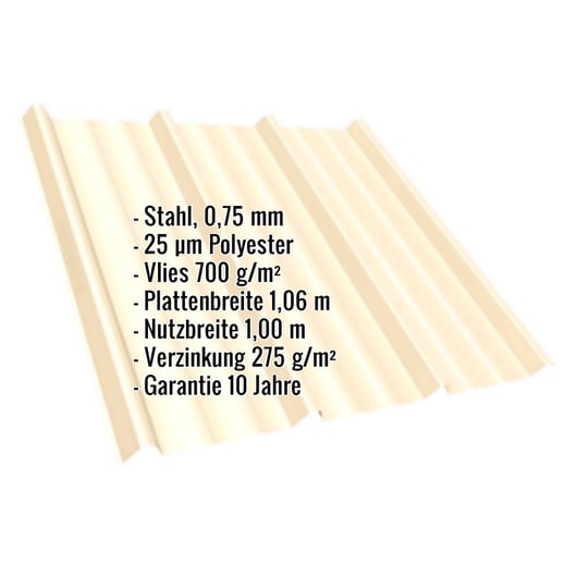 Trapezblech T45/333M | Dach | Anti-Tropf 700 g/m² | Stahl 0,75 mm | 25 µm Polyester | 1015 - Hellelfenbein #2