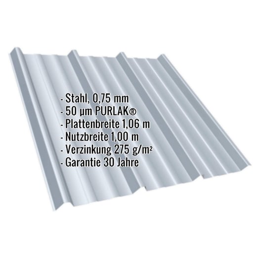 Trapezblech T45/333MD | Dach | Stahl 0,75 mm | 50 µm PURLAK® | 9006 - Weißaluminium #2