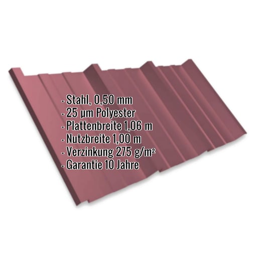 Trapezblech T45/333MD | Dach | Stahl 0,50 mm | 25 µm Polyester | 3005 - Weinrot #2