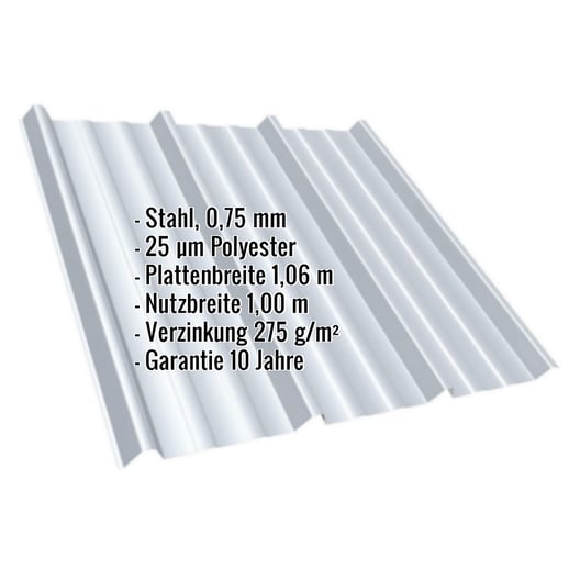 Trapezblech T45/333MD | Dach | Stahl 0,75 mm | 25 µm Polyester | 7035 - Lichtgrau #2