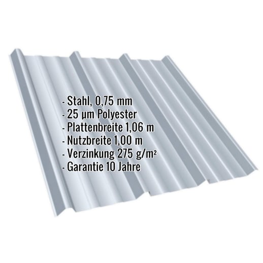 Trapezblech T45/333MD | Dach | Stahl 0,75 mm | 25 µm Polyester | 9006 - Weißaluminium #2