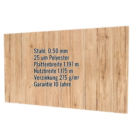 Trapezblech T7M | Wand | Stahl 0,50 mm | 25 µm Polyester | Holzoptik - Ahorn #2