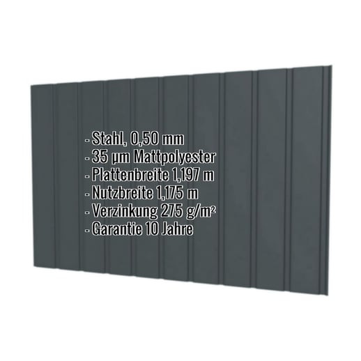 Trapezblech T7M | Wand | Stahl 0,50 mm | 35 µm Mattpolyester | 7016 - Anthrazitgrau #2