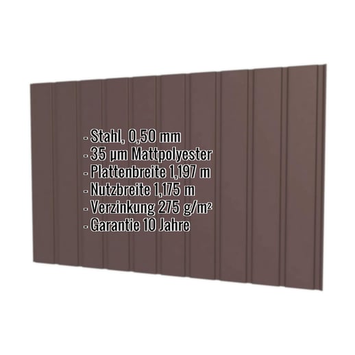 Trapezblech T7M | Wand | Stahl 0,50 mm | 35 µm Mattpolyester | 8017 - Schokoladenbraun #2
