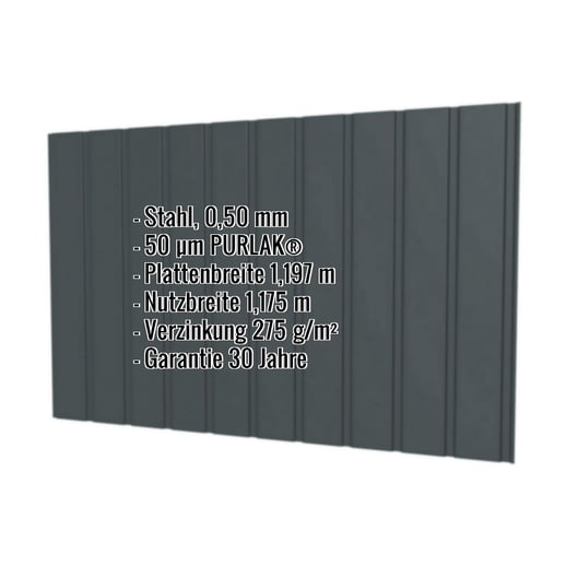 Trapezblech T7M | Wand | Stahl 0,50 mm | 50 µm PURLAK® | 7016 - Anthrazitgrau #2