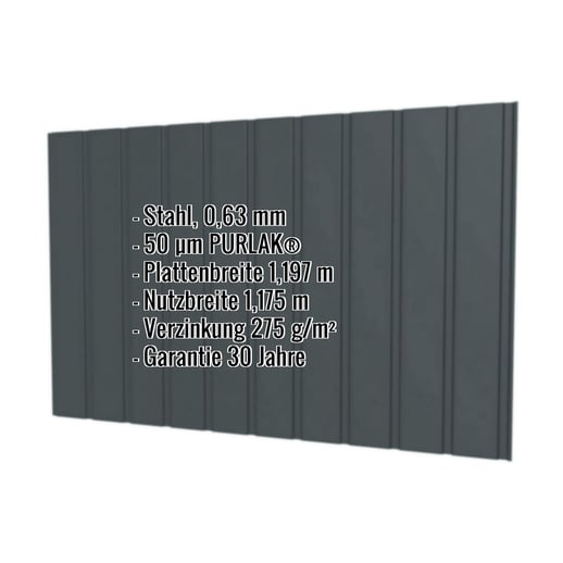 Trapezblech T7M | Wand | Stahl 0,63 mm | 50 µm PURLAK® | 7016 - Anthrazitgrau #2