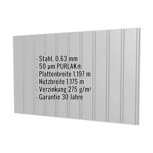 Trapezblech T7M | Wand | Stahl 0,63 mm | 50 µm PURLAK® | 9006 - Weißaluminium #2