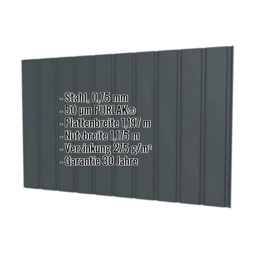 Trapezblech T7M | Wand | Stahl 0,75 mm | 50 µm PURLAK® | 7016 - Anthrazitgrau #2