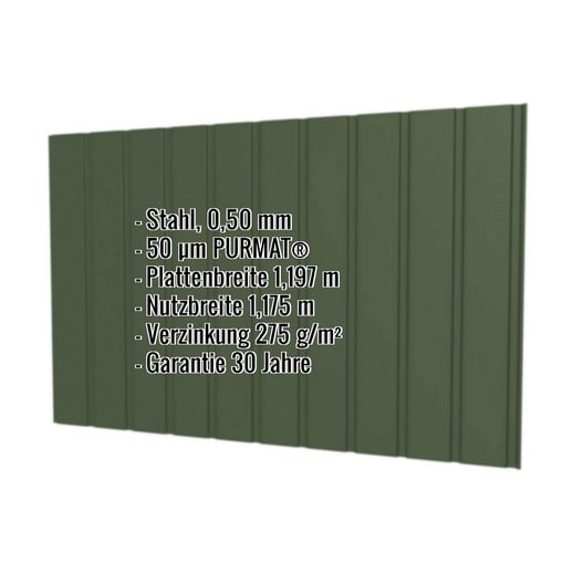 Trapezblech T7M | Wand | Stahl 0,50 mm | 50 µm PURMAT® | 011 - Grün #2