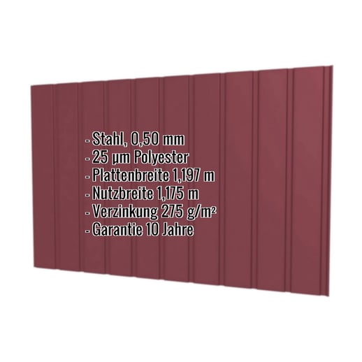 Trapezblech T7M | Wand | Stahl 0,50 mm | 25 µm Polyester | 3005 - Weinrot #2