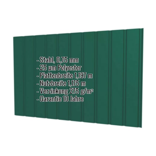 Trapezblech T7M | Wand | Stahl 0,75 mm | 25 µm Polyester | 6005 - Moosgrün #2