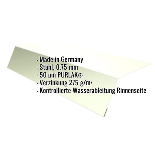 Traufenblech | 12,5 cm x 7 cm x 2,00 m | Stahl 0,75 mm | 50 µm PURLAK® | 9002 - Grauweiß #2
