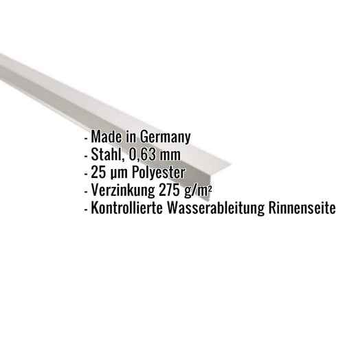 Traufenblech | 5 x 5 cm | 100° | Stahl 0,63 mm | 25 µm Polyester | 9006 - Weißaluminium #2