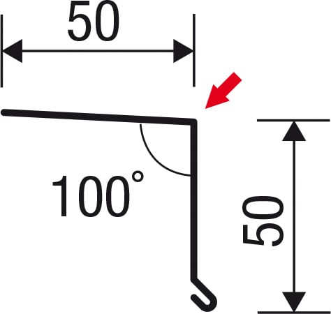 Traufenblech | 5 x 5 cm | 100° | Aluminium 0,70 mm | 25 µm Polyester | 9006 - Weißaluminium #5
