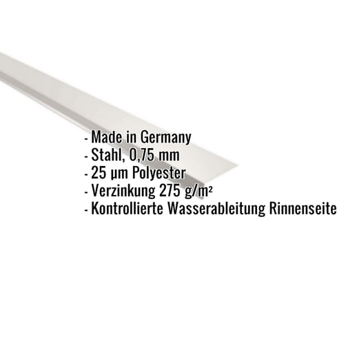 Traufenblech | 8 x 3 cm | 100° | Stahl 0,75 mm | 25 µm Polyester | 9002 - Grauweiß #2