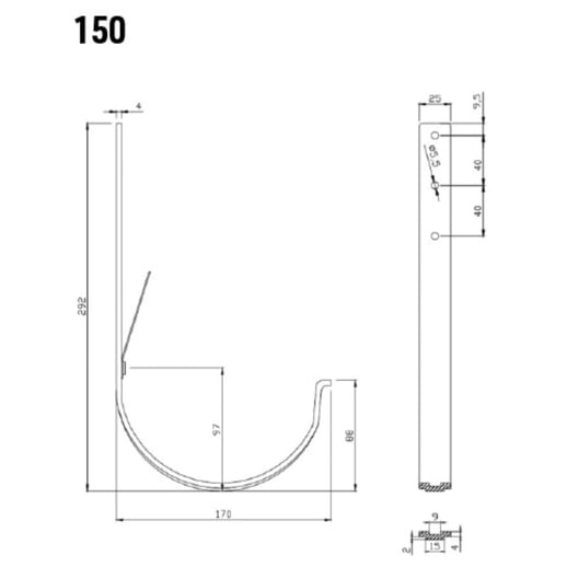 Universal Rinnenhalter | Feder / Feder | Stahl | Ø 150 mm | 8017 - Schokoladenbraun | Länge = 21 cm #2