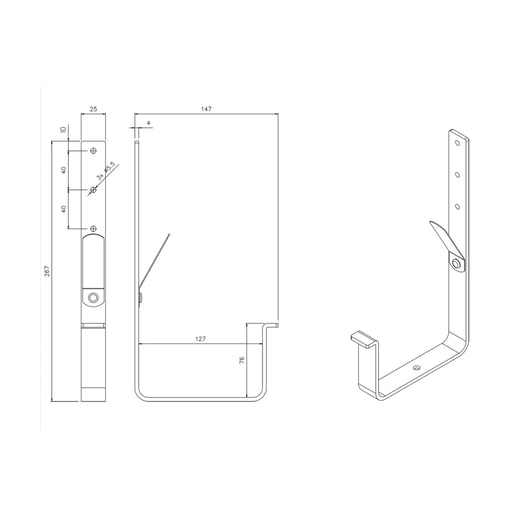 Universal Rinnenhalter | Feder / Nase | Stahl | Ø 125 mm | 9005 - Tiefschwarz | Länge = 21 cm #2