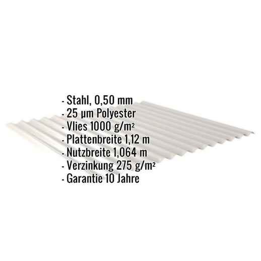 Wellblech 18/1064 | Dach | Anti-Tropf 1000 g/m² | Stahl 0,50 mm | 25 µm Polyester | 7035 - Lichtgrau #2