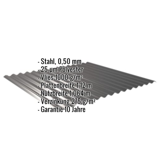 Wellblech 18/1064 | Dach | Anti-Tropf 1000 g/m² | Stahl 0,50 mm | 25 µm Polyester | 9005 - Tiefschwarz #2
