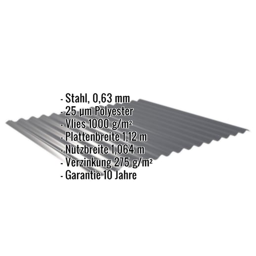 Wellblech 18/1064 | Dach | Anti-Tropf 1000 g/m² | Stahl 0,63 mm | 25 µm Polyester | 7016 - Anthrazitgrau #2