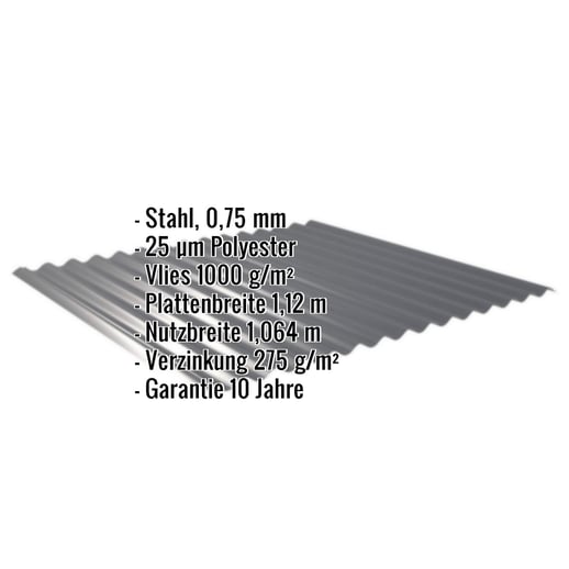 Wellblech 18/1064 | Dach | Anti-Tropf 1000 g/m² | Stahl 0,75 mm | 25 µm Polyester | 7016 - Anthrazitgrau #2