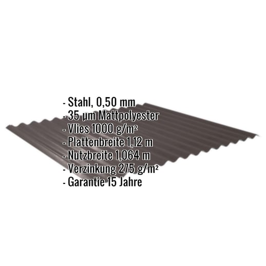 Wellblech 18/1064 | Dach | Anti-Tropf 1000 g/m² | Stahl 0,50 mm | 35 µm Mattpolyester | 32 - Dunkelbraun #2