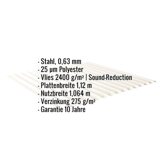 Wellblech 18/1064 | Dach | Anti-Tropf 2400 g/m² | Stahl 0,63 mm | 25 µm Polyester | 9010 - Reinweiß #2