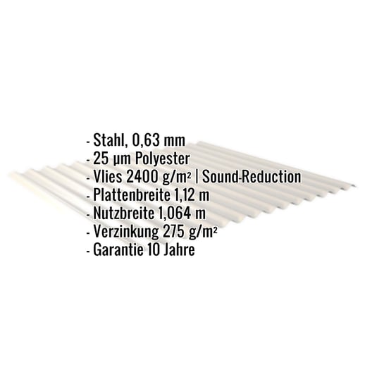 Wellblech 18/1064 | Dach | Anti-Tropf 2400 g/m² | Stahl 0,63 mm | 25 µm Polyester | 9002 - Grauweiß #2
