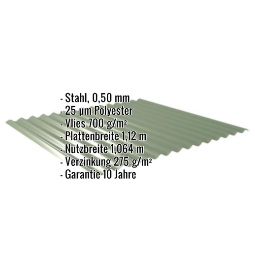 Wellblech 18/1064 | Dach | Anti-Tropf 700 g/m² | Stahl 0,50 mm | 25 µm Polyester | 6011 - Resedagrün #2