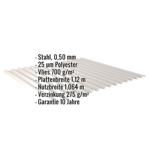 Wellblech 18/1064 | Dach | Anti-Tropf 700 g/m² | Stahl 0,50 mm | 25 µm Polyester | 7035 - Lichtgrau #2