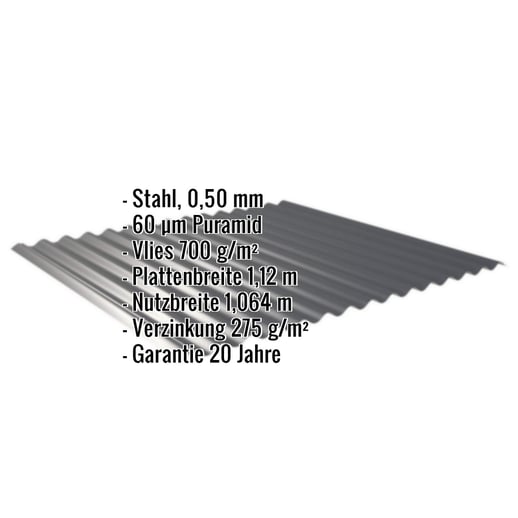 Wellblech 18/1064 | Dach | Anti-Tropf 700 g/m² | Stahl 0,50 mm | 60 µm Puramid | 7016 - Anthrazitgrau #2