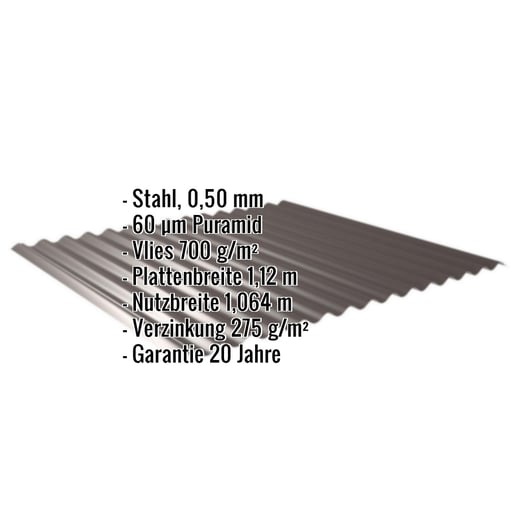 Wellblech 18/1064 | Dach | Anti-Tropf 700 g/m² | Stahl 0,50 mm | 60 µm Puramid | 8017 - Schokoladenbraun #2