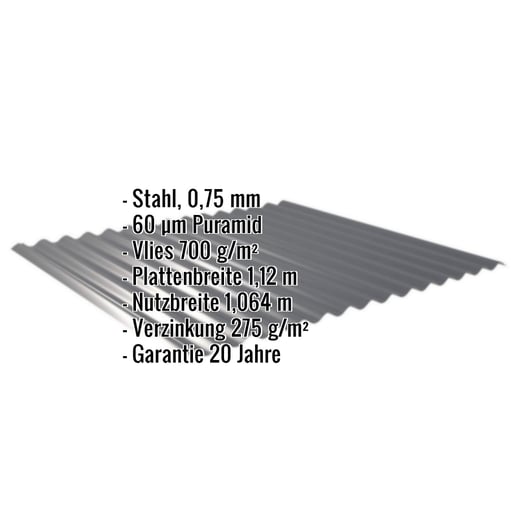 Wellblech 18/1064 | Dach | Anti-Tropf 700 g/m² | Stahl 0,75 mm | 60 µm Puramid | 7016 - Anthrazitgrau #2