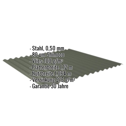 Wellblech 18/1064 | Dach | Anti-Tropf 700 g/m² | Stahl 0,50 mm | 80 µm Shimoco | 6020 - Chromoxidgrün #2