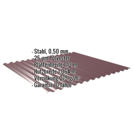 Wellblech 18/1064 | Dach | Stahl 0,50 mm | 25 µm Polyester | 3005 - Weinrot #2