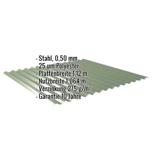 Wellblech 18/1064 | Dach | Stahl 0,50 mm | 25 µm Polyester | 6011 - Resedagrün #2
