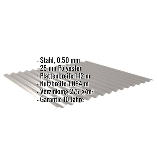 Wellblech 18/1064 | Dach | Stahl 0,50 mm | 25 µm Polyester | 9007 - Graualuminium #2