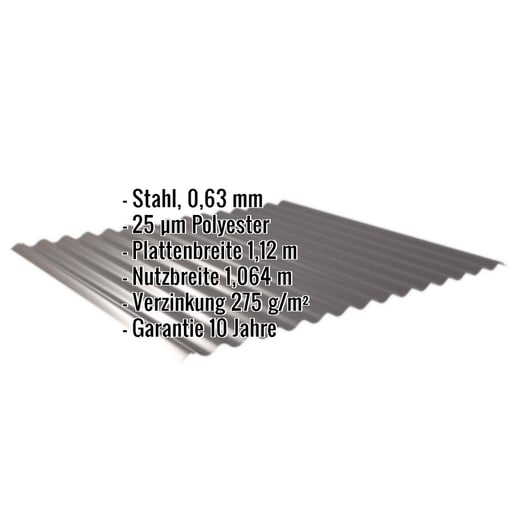 Wellblech 18/1064 | Dach | Stahl 0,63 mm | 25 µm Polyester | 8017 - Schokoladenbraun #2